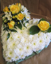 Blocked heart with coloured posy funeral flowers