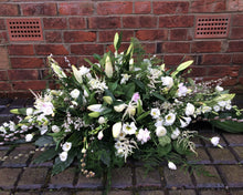 White funeral full casket spray